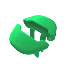 Image illustrates a pair of fins for the Falcons II product made by Flight Fins in the green color, set in front of a white background.