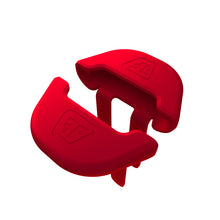 Image illustrates a pair of fins for the Falcons II product made by Flight Fins in the red color, set in front of a white background.